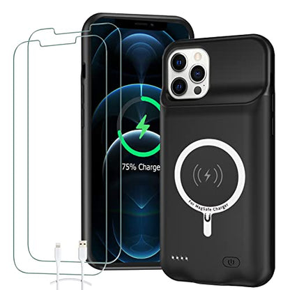 Battery Case for iPhone 12/12 Pro, 10000mAh High Capacity Rechargeable Portable Charger Case Extended Battery Pack Compatible with iPhone 12/12 Pro (6.1 inch) Wireless Charging Case with Carplay-Black - size: iPhone 12/12 Pro (6.1 inch)