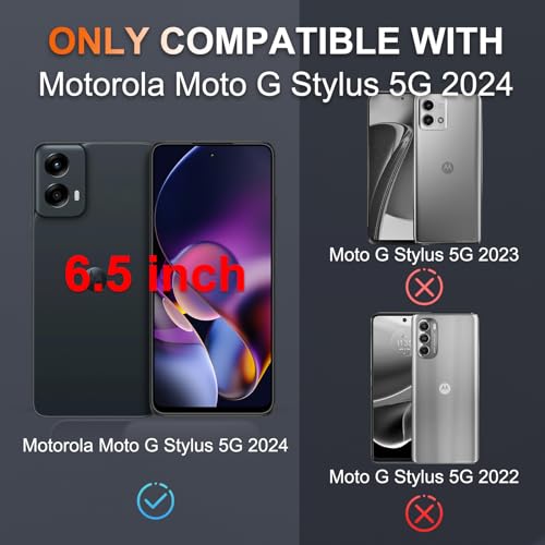 Case Compatible with Moto G Stylus 5G 2024, Full Body Heavy Duty Rugged Shockproof Protective Phone Cover with Lanyard Strap, Tempered Glass Screen Protector, Black Matte | with Tempered Glass Screen Protector+Lanyard Strap,Rugged Shockproof Protective Ph