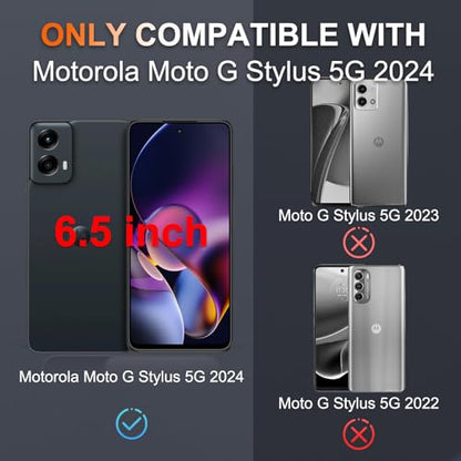 Case Compatible with Moto G Stylus 5G 2024, Full Body Heavy Duty Rugged Shockproof Protective Phone Cover with Lanyard Strap, Tempered Glass Screen Protector, Black Matte | with Tempered Glass Screen Protector+Lanyard Strap,Rugged Shockproof Protective Ph