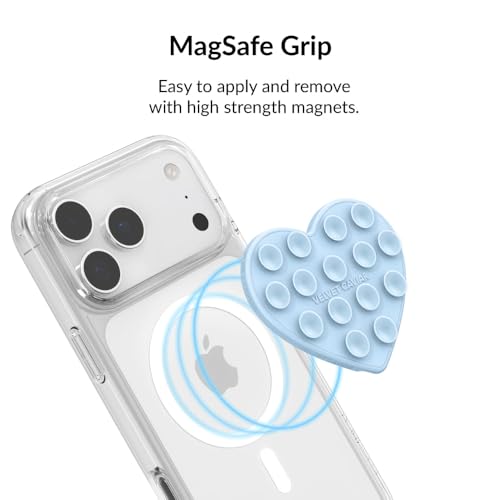 Velvet Caviar Suction Cup Phone Case Mount Compatible with MagSafe Devices Only - Magnetic Silicone Sticky Phone Grip Holder for iPhone Back of Phone - Mirror Gripper (Cotton Candy Blue Heart) - color: Cotton Candy Heart