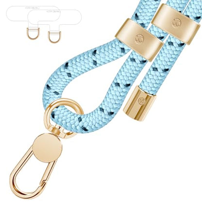 UKON Cell Phone Lanyard,Crossbody Lanyard and Wrist Strap Premium Metal Buckle Phone Charms with 2 X Clear Patch Compatible with All Smartphone(LightBlue) - color: Lightblue