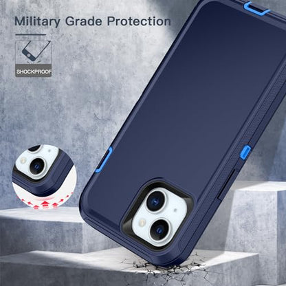 for iPhone 15 Case Heavy Duty Protective Shockproof Dropproof 3-Layer Full Body Protection [Without Screen Protector] Tough Rugged Cover for Apple iPhone 15 6.1 inch 2023,Navy Blue - color: Navy Blue