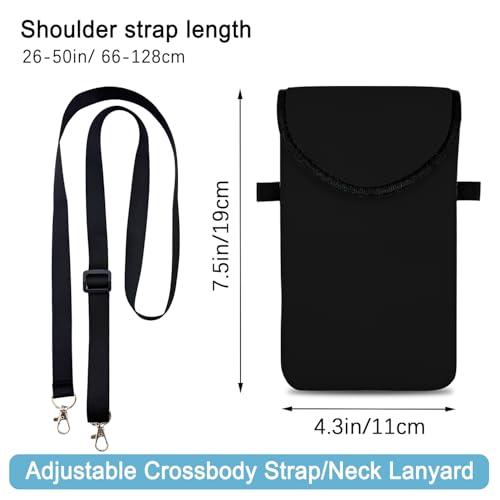 Neoprene Cell Phone Sleeve Pouch Case Bag with Crossbody Strap Neck Lanyard for Women 7.5 X 4.3 in Black - color: Black Fashion