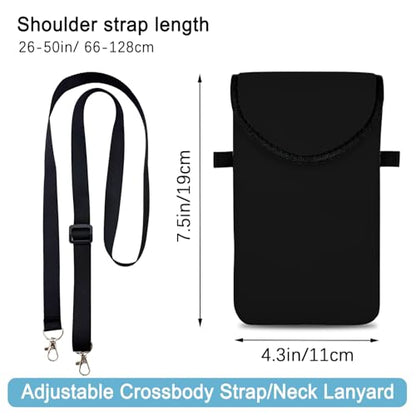 Neoprene Cell Phone Sleeve Pouch Case Bag with Crossbody Strap Neck Lanyard for Women 7.5 X 4.3 in Black - color: Black Fashion