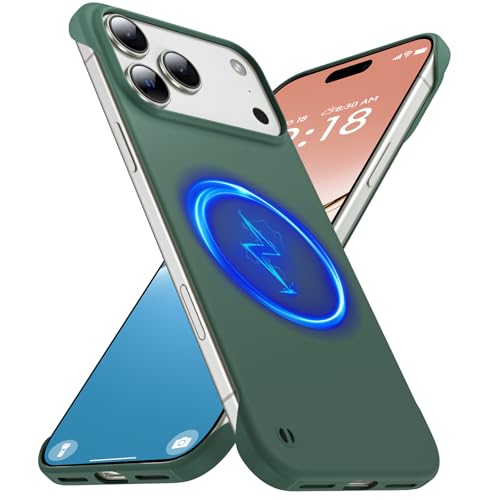 GRECAZO Magnetic Slim Frameless Case for iPhone 17 Pro Max, Dark Green | Compatible with MagSafe, Soft-Touch Matte Hard PC Cover, Ultra Thin Lightweight Minimalist, Pull Ring Lanyard, 6.9-Inch - color: Dark Green, size: iPhone 17 Pro Max