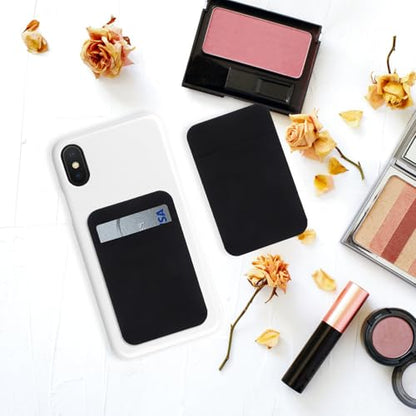 2pcs Adhesive Phone Card Holder Wallet Stickers for Credit Cards Small Back Pocket Bag Compatible with Smartphones Black Elastic Stretch Fabric