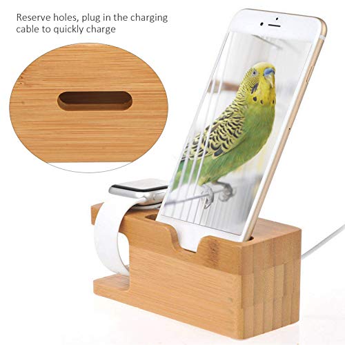 Pssopp Bamboo Charging Station, Wooden Charging Station Desktop Docking Station Organizer for Cellphone Smart Watch Tablet Charging Cables