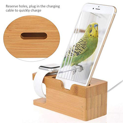 Pssopp Bamboo Charging Station, Wooden Charging Station Desktop Docking Station Organizer for Cellphone Smart Watch Tablet Charging Cables