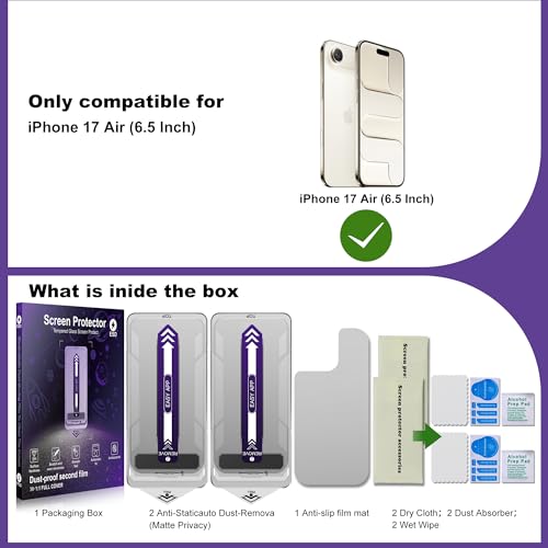 2-Pack Matte Privacy Screen Protector for iPhone Air,Anti-Glare & 25°Anti-Spy,Anti-Reflection,Anti-Fingerprint,Auto Dust Removal,Easy Installation - size: iPhone Air