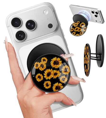 Magnetic Phone Grip, Cute Finger Grip Phone Stand, Sunflower - color: Sunflower