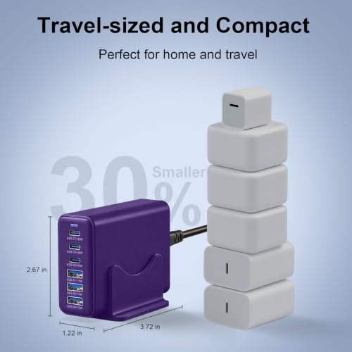 165W Charging Station, 6 Port Desktop Charger, 3 Ports 40W Purple - color: Purple