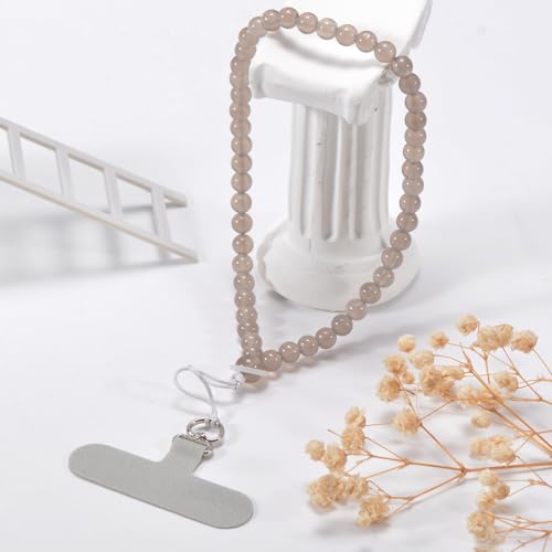 Agate Beaded Phone Wrist Strap for Women Men Stone Beads Charm Handmade Cellphone Chain Lanyard with Tether Tab - color: Grey-2, size: 6mm Beads