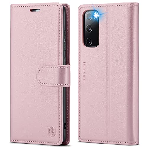 FLIPALM Wallet Case for Samsung Galaxy S20 FE 5G, Rose Gold | Card Holder, RFID Blocking, PU Leather Folio Flip, Kickstand, Protective Shockproof Cover - color: Rose Gold