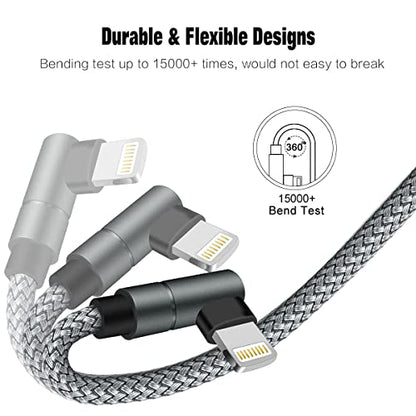 USB-C to Lightning Cable 10ft 90 Degree MFi Nylon Braided Cord - size: 10 FT