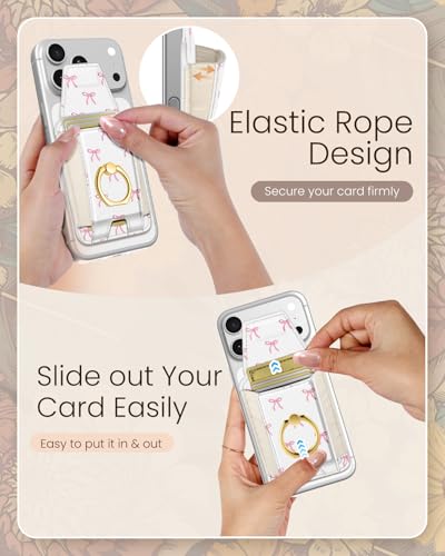 Shorogyt Compatible with Magsafe Wallet with Ring Grip Magnetic Card Holder - Cute Phone Wallets with Stand for iPhone 17/16/15/14/13/12 Series for Women Girls Bow Design, Fit 7 Cards - color: Bow