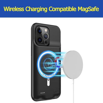 Battery Case for iPhone 15 Pro, Full Encircle 10000mAh High Capacity Rechargeable Portable Charger Case Extended Battery Pack for iPhone 15 Pro(6.1 inch) Wireless Charging Case with Carplay-Black - size: iPhone 15 Pro