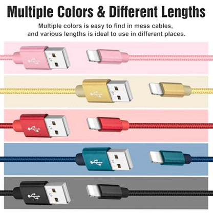 5Pack(2/2/4/4/6FT) Phone Charger Cable, Nylon Braided Fast Charging Cord Compatible with Phone14/13/12/11Pro Max/XS MAX/XR/XS/X/8/7Plus iPad AirPods