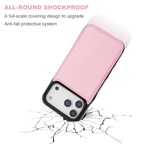 ONETOP for iPhone 17 Pro Max Wallet Case with Credit Card Holder,Pink | Kickstand,ID/Cash Holder,Case Wallet with Card Slots,Double Magnetic Clasp,Durable PU Leather Shockproof Cover for Women Men - color: Pink
