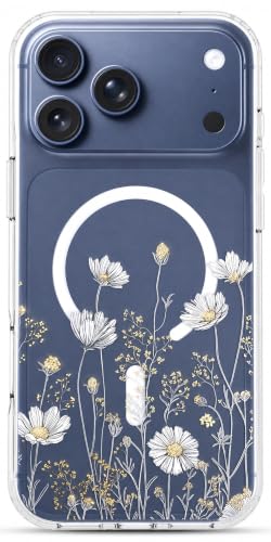 Ranz Clear Floral Phone Case for iPhone 17 Pro Max – Transparent Magnetic Flower Case for Women Girls, Slim Shockproof Protective Cover Luxury Aesthetic Case - Elegant Daisy Gold Floral - color: Elegant Daisy Gold Floral, size: iPhone 17 Pro Max