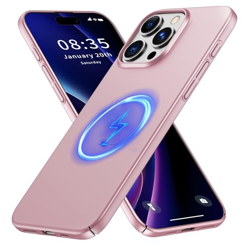 GRECAZO Magnetic Ultra Thin Frosted Designed for iPhone 15 Pro Phone Case 6.1 inch(2023) Slim Minimalist Lightweight Matte Hard PC Compatible with Magsafe Cover Protective Bumper Case-Dawn Pink - color: Dawn Pink, size: iPhone 15 Pro