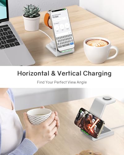 Wireless Charging Station for Apple - 3 in 1 Wireless Charger Stand Dock Watch and Phone Charger Station for Apple Watch 11/8/7/SE/6/5/4/3/2, iPhone 17 Air 16-12 Pro Max SE XS X, Samsung, AirPods - color: White