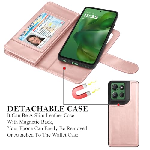 for Motorola Moto G Power 5G 2025 Case, for Moto G Power 2025 Wallet Case, PU Leather Credit Card Holder [9 Card Slots] Folio Flip Detachable Magnetic Cover Kickstand & Lanyard,Rose Gold - color: Rose Gold