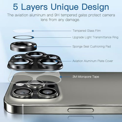 [2 Pack Camera Lens Protector for iPhone 13 Pro/13 Pro Max,9H Tempered Glass,Aviation Aluminum Plate Cover,Night Circle,No Bubble,HD Clarity,Case Friendly,Easy Installation-Black - size: for iPhone 13 Pro/13 Pro Max