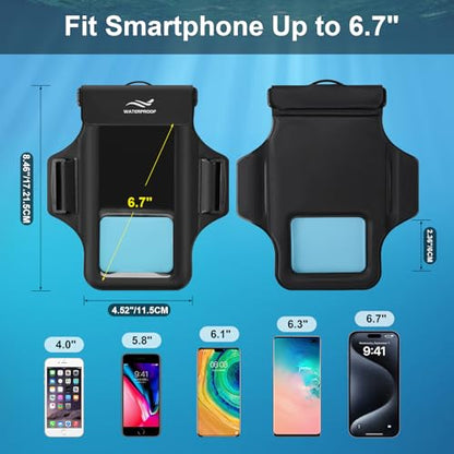 2-in-1 Underwater Waterproof Phone Pouch &Phone Armband for Phones up to 6.7", IPX8 Floating Water Proof Phone Case with Detachable Strap, Dry Bags Waterproof, Beach Vacation Essentials
