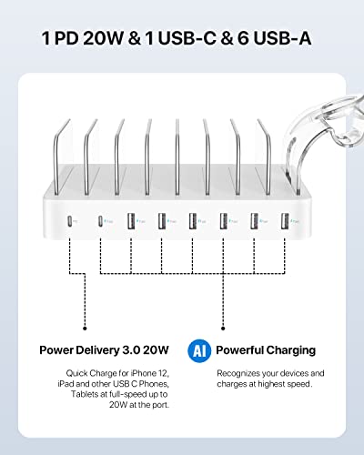 SooPii 8-Port USB-C Charging Station for Multiple Devices,White