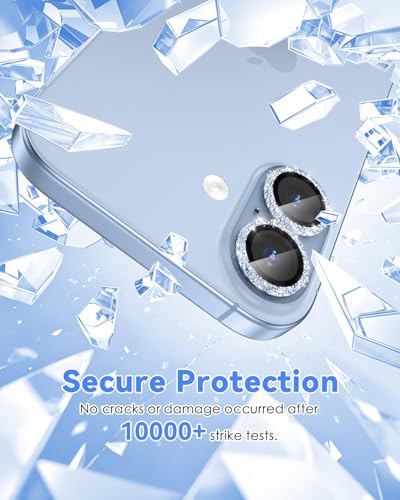 CloudValley All Bling Camera Lens Protector for iPhone 17/iPhone 16/Plus - color: Bling Blue