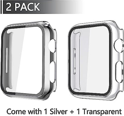 Misxi 2 Pack Hard PC Case with Tempered Glass Screen Protector Compatible with Apple Watch SE 3 SE 2 SE Series 6 Series 5 Series 4 40mm, 1 Sliver + 1 Transparent - color: 1 Silver + 1 Transparent, size: 40mm (Se3/Se2/Se/6/5/4)