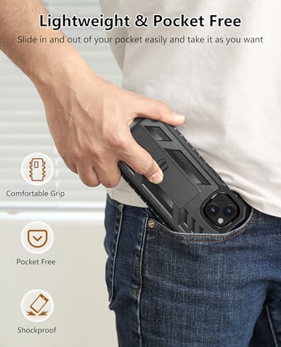 SOiOS for iPhone 13/14/15 Phone Case: for iPhone 16e Protective Cover with Built-in Kickstand | Heavy Duty Military Grade Hard Protection Shock Proof | Durable Dual-Layer Design Black | with Kickstand, 20FT Military-Grade Drop Shockproof Protection, Durab