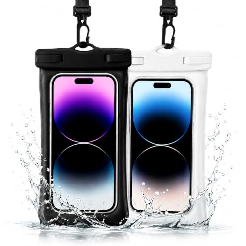 HAVENVOGUE Waterproof Phone Pouch, IPX8 Floating Dry Bag, 2 Pack Black | Black & White, Responsive Touchscreen, Fits iPhone and Galaxy Smartphones Up to 7 Inches, with Lanyards for Beach and Cruise