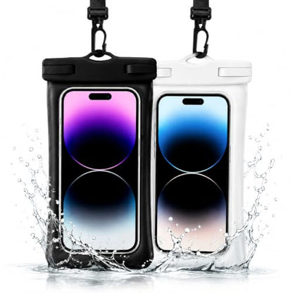 HAVENVOGUE Waterproof Phone Pouch, IPX8 Floating Dry Bag, 2 Pack Black | Black & White, Responsive Touchscreen, Fits iPhone and Galaxy Smartphones Up to 7 Inches, with Lanyards for Beach and Cruise