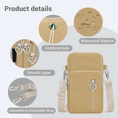 YINHEXI Small Crossbody Bags for Women Trendy, Mini Triple Compartment Cell Phone Crossbody Wallet Purses - color: Khaki-2