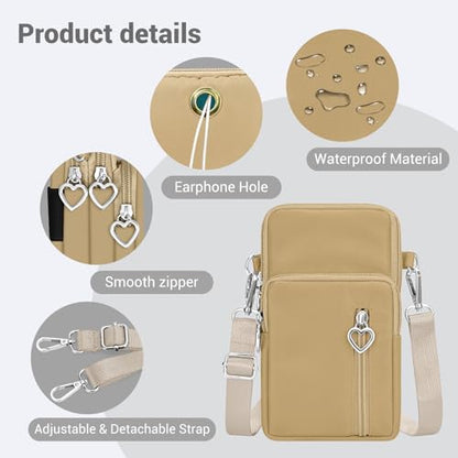 YINHEXI Small Crossbody Bags for Women Trendy, Mini Triple Compartment Cell Phone Crossbody Wallet Purses - color: Khaki-2