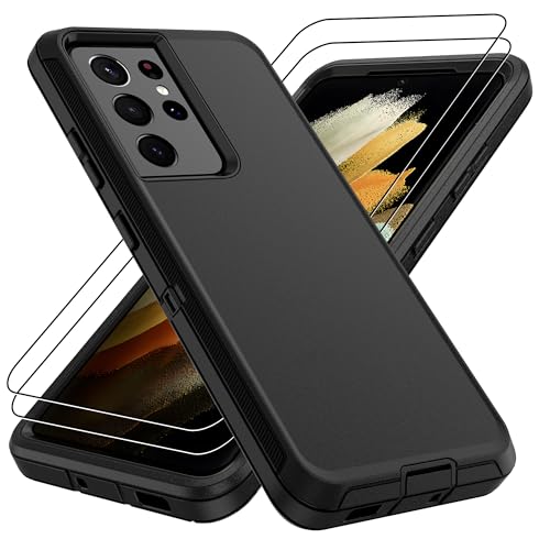 For Samsung Galaxy S21 Ultra Case : 14FT Military Grade Drop Protection & Anti-Slip Design Phone Case with 2Pc HD Screen Protector,Shockproof/Dustproof/DropProof Protective Case for S 21 Ultra-Black - color: Black, size: Samsung Galaxy S21 ultra