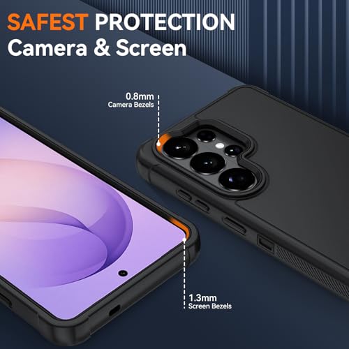 for Samsung Galaxy S26 Ultra Case with HD Screen Protector, 3-Layer Shockproof Military Grade Full Body Protection, Heavy Duty Hybrid Protective Phone Cover (Black/Black) - color: Black/Black