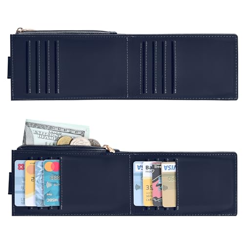 Chelmon Women's RFID Slim Card Holder Wallet | Thin Bifold Multi Card Case with Zipper Coin Pocket Purse for Women(Navy Blue) - color: Navy Blue