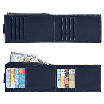 Chelmon Women's RFID Slim Card Holder Wallet | Thin Bifold Multi Card Case with Zipper Coin Pocket Purse for Women(Navy Blue) - color: Navy Blue