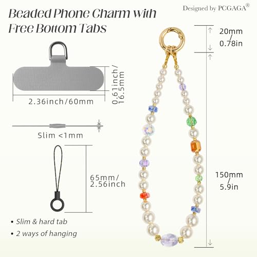 pcgaga Pearl Beaded Phone Charm, Phone Wrist Strap, Handmade Bracelet Straps, Anti-Lost Lanyard Wrist Chain for Airpods Women Girls Gift - color: Crystal Love