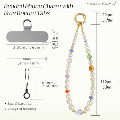 pcgaga Pearl Beaded Phone Charm, Phone Wrist Strap, Handmade Bracelet Straps, Anti-Lost Lanyard Wrist Chain for Airpods Women Girls Gift - color: Crystal Love