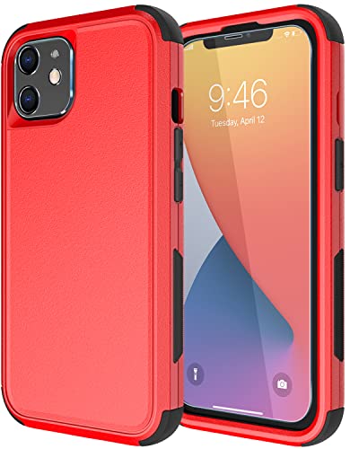 Diverbox for iPhone 11 Case [Shockproof] [Dropproof] [Tempered Glass Screen Protector],Heavy Duty Protection Phone Case Cover for Apple iPhone 11 (Red-3in1) - color: Red-3in1