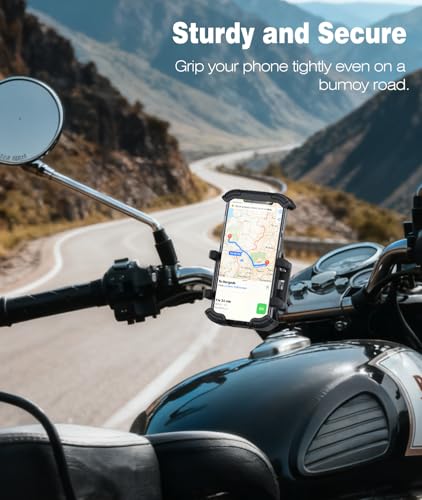 Bike Phone Holder for Handlebar, Motorcycle Phone Mount, Shock Absorbing Anti-Shake Phone Mount for Bike Scooter Motorcycle, Fits iPhone, Samsung, 4.7-7.2 Inch Smartphones