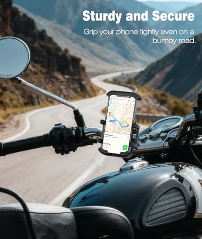 Bike Phone Holder for Handlebar, Motorcycle Phone Mount, Shock Absorbing Anti-Shake Phone Mount for Bike Scooter Motorcycle, Fits iPhone, Samsung, 4.7-7.2 Inch Smartphones