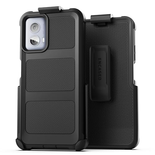 Encased Rugged Belt Case for Moto G Power 5G 2024, Full Body Protective Case with Tempered Screen Protector and Holster Clip (Black) (2024) - size: 2024