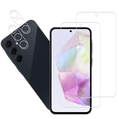 [2+2 Pack Tempered Glass Film For Samsung Galaxy A35 5G Screen Protector 2-Pack with Camera Lens Protector 2-Pack