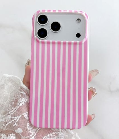 Qokey Compatible for iPhone 17 Pro Max Case, Cute Stripes Aesthetics Phone Cover, Glossy Soft TPU Slim Lightweight Fashion Shockproof Case for Women, Pink and White - color: Pink and White Stripes