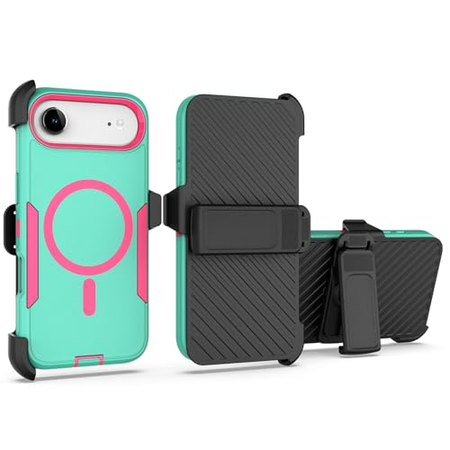 Designed for iPhone 17 Air Case,Green Rose | Compatible with MagSafe,Double protection,Tough Durable,Detachable back clip,Dustproof,No Fading,No Yellowing,Non-Slip - color: Green Rose, size: iPhone 17 Air 6.6”