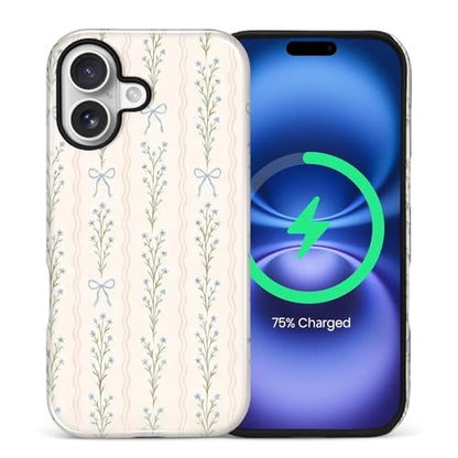 Magnetic for iPhone 17 Case,[Compatible with Magsafe] Dual Layer Protective Heavy Duty Shockproof Rugged Drop Protection Bumper Hybrid Case - Blue Bow Stripes - color: Blue Bow Stripes, size: iPhone 17